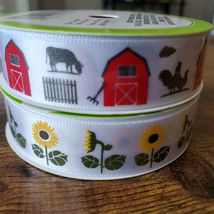 Farmhouse Ribbon, 2 Rolls, Sunflowers Red Barn Rooster Cow, Floral Garden image 4