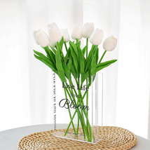 Artificial Tulip 10Pcs with Book Vase, Fake Flowers in Vase for Home Kitchen Wed - £12.45 GBP