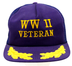 Vintage WWII Veteran Mesh Trucker Hat Purple Scrambled Eggs Snapback - £15.60 GBP