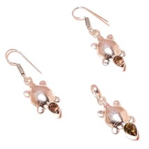 Smoky Quartz Pear Gemstone 925 Silver Overlay Handmade Earring Pendant Jewelry - £13.43 GBP