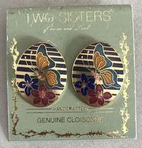 Vtg 80s 90s Two Sisters Lauren Leah Brass Enamel Cloisonne Butterfly Ear... - £31.45 GBP