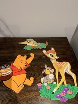 Vintage Disney Bambi Thumper Owl  Winnie Pooh Wall Art for Nursery 3 piece Lot - £22.76 GBP