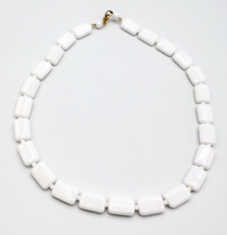 Vintage White Milk Glass Rectangle Bead Necklace 17 in - £35.60 GBP
