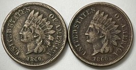 1860 Pointed &amp; Round Bust United States Indian Head Cents Condition Very Fine - £55.39 GBP