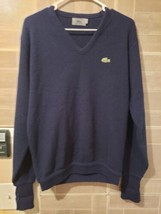 Izod Lacoste Medium V-Neck Blue Acrylic Sweater With Green Alligator Vin... - £15.94 GBP