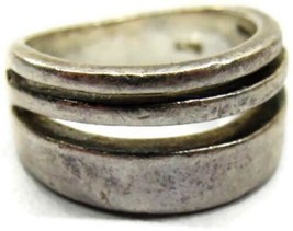 sz 4.5 Rage Unique Double Cut Out Wide Band Sterling Silver 925 Ring Vintage - £34.91 GBP