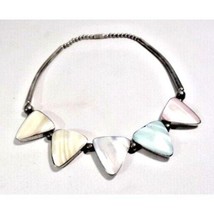 Vintage 1970&#39;s Mother of Pearl Choker Necklace Triangle Shape Silver Ton... - £14.19 GBP