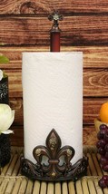 Ebros 16&quot; Tall Rustic Vintage Fleur De Lis Cross Top Crown Paper Towel Holder - £39.16 GBP