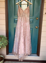 Symphony Dress Womens Large Rose Gold Semi Sheer Sequins Lace Long Prom Gown - £77.44 GBP