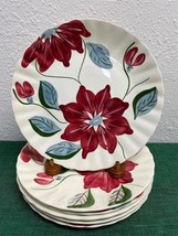Vintage USA made Blue Ridge Southern Pottery POINSETTIA Lunch Plates Set of 6 -B - £94.55 GBP
