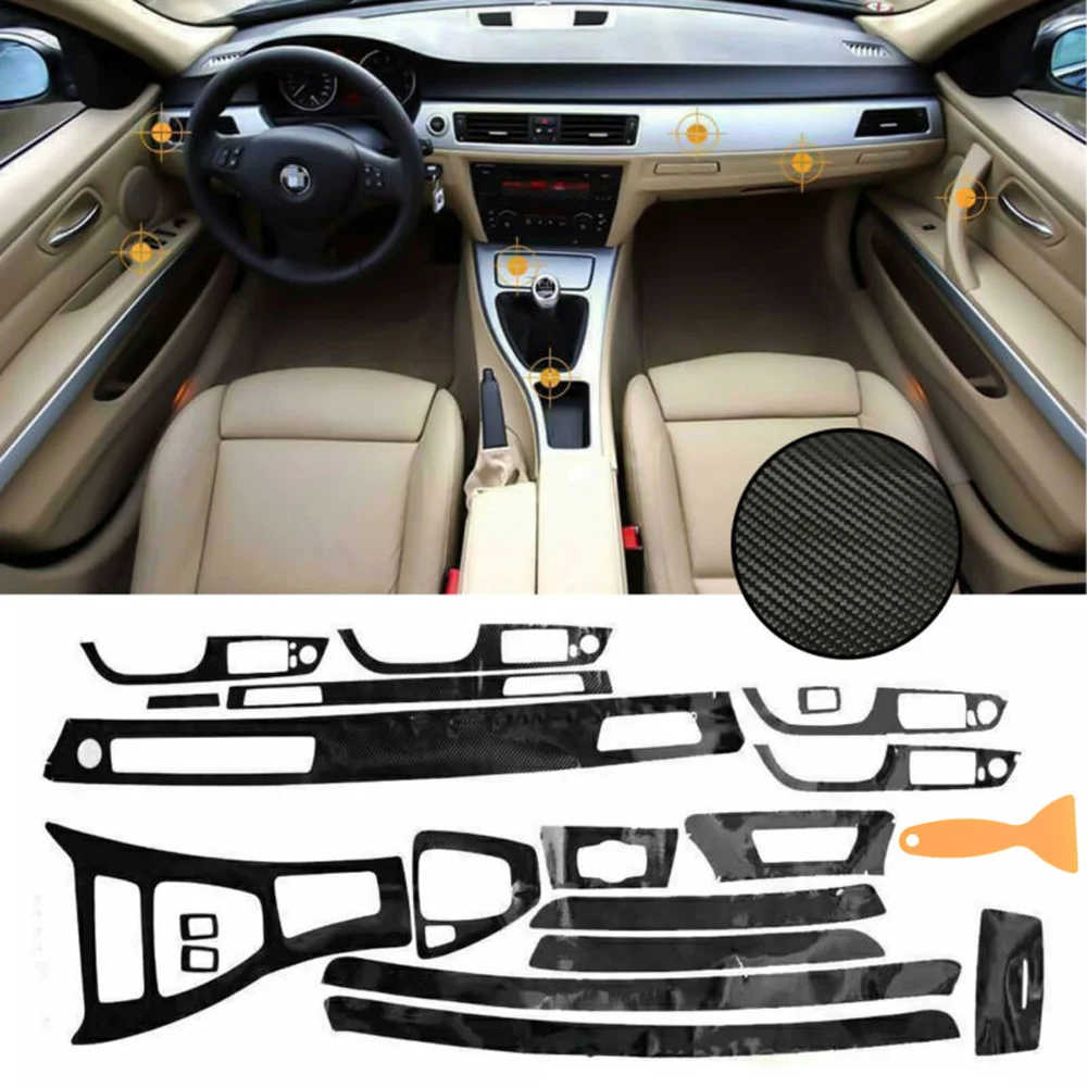 Car Interior 5D Wrap Trim Decal Glossy Carbon Fiber For BMW 3 Series E90... - $40.18