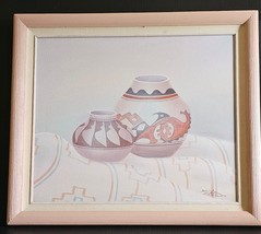 Myung Mario Jung Southwest Pottery Sand-Oil Painting Framed Signed Original - £78.36 GBP