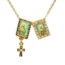 Catholic Necklace Pendant Jesus Cross .5” Mini Charms 22” Gold Tone Religious - £9.80 GBP