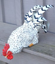 Rustic Resin Metal Tail Rooster White Black Specks Country Farmhouse Decor - $39.59