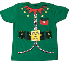 Da Uomo M Holiday Time Brutto Natale Maglione Stile Tee T-Shirt Elfo Abito Verde - £8.81 GBP