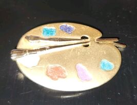VTG AJC Signed Artist Palette With Brushes Pin Brooch Lapel Gold Tone Je... - $14.99