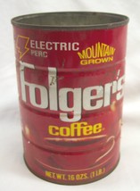 Vintage FOLGERS Coffee 5&quot; Metal 16 oz Tin Can Antique Food Kitchen - $14.85