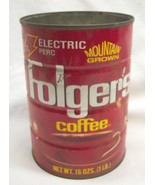 Vintage FOLGERS Coffee 5&quot; Metal 16 oz Tin Can Antique Food Kitchen - $274.54 MXN