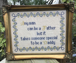Vtg Hollywood Regency Gold Framed Father Daddy Needlepoint Sampler 13&quot; X... - $83.30