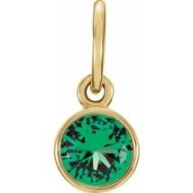 Genuine 14k Yellow Gold 4mm Round Emerald CZ Birthstone Women&#39;s Bracelet Charm - $126.00