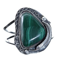 6 3/8&quot; Vintage Navajo Malachite and sterling silver cuff bracelet - £138.27 GBP