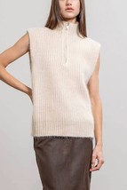 Moon River Turtleneck Sweater Vest With Zipper Beige - $40.00