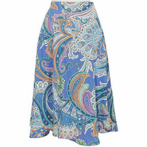 RALPH LAUREN Blue Multicolor Paisley Crepe Yoked Ruffle Skirt 20W - £49.94 GBP