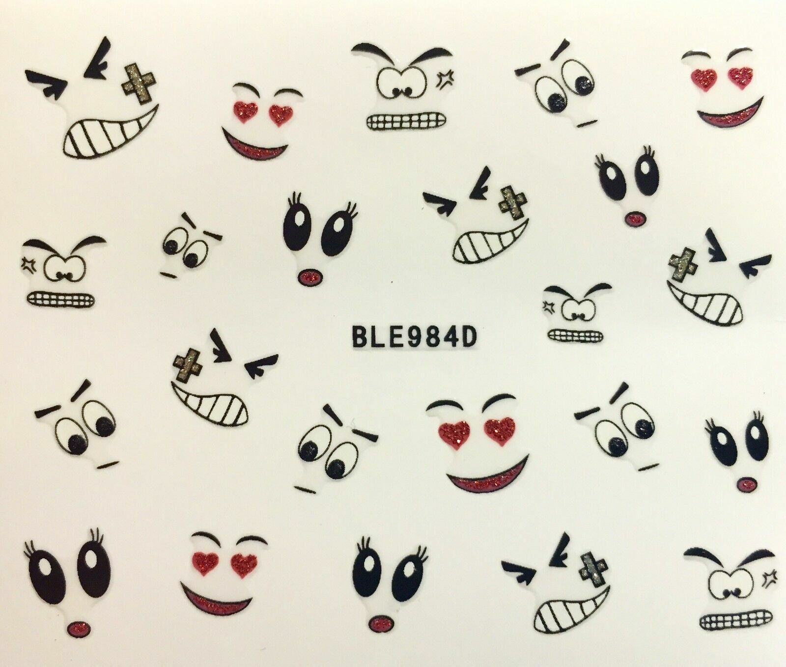 Nail Art 3D Glitter Decal Stickers Faces Smiles Hearts BLE984D - $3.19