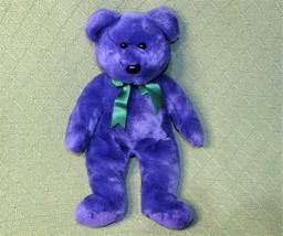 Ty B EAN Ie Buddies Purple Teddy Employee Signature Bear Green Ribbon Plush 2000 - $22.50