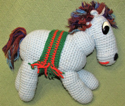 12&quot; Knit Crochet Donkey Plush Horse Hand Crafted Pony Blue With Blanket Animal - £12.58 GBP