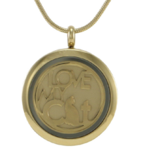 Stainless Steel Round Bronze &quot;Love My Cat&quot; Pendant Cremation Urn for Ashes - £79.92 GBP