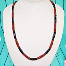 Vintage Red Black Gem Stone Beaded Necklace 22&quot; Long - £14.90 GBP