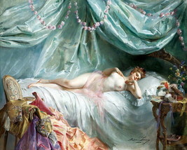 Boudoir Bed Nude Art Giclee Printed Oil Painting Print - $8.59+