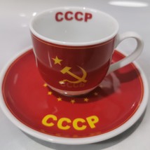 Rare Collectible Soviet USSR Porcelain Red Tea Cup &amp; Saucer - £22.18 GBP