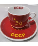 Rare Collectible Soviet USSR Porcelain Red Tea Cup &amp; Saucer - £21.77 GBP