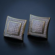 Herren Rund Künstlicher Diamant Quadratisch Cluster Ohrstecker Gelb Vergoldet - £62.22 GBP