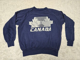 Vintage Canada Maple Leaf Thin Sweatshirt Pullover Blue Hockey M/L Banded - $15.80