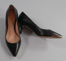 Enzo Angiolini Classic Black Leather Pumps Kitten Heel Gold Womens Size 5M - £33.96 GBP