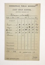 Antique Report Card Minneapolis Public Schools East High School June 1914 - $14.00