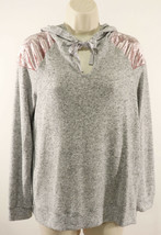 Hippie Rose Womens Super Soft Hoodie L Large Pullover Gray Pink Heather L/S EUC - £17.24 GBP