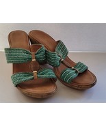 Womens 8 Italian Leather &amp; Cork Platform Aqua Teal Beaded Open-Toe Sandals - $25.80 CAD