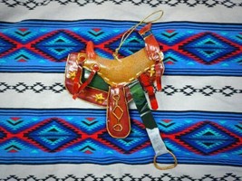 Vtg 1990s Metal Saddle Christmas Ornament RUSTIC Western Tex-Mex Farmhouse - £13.69 GBP