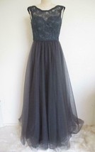 Mori Lee Madeline Gardner Evening Gown 00 XS Lace Tulle Full Skirt Charcoal Gray - £62.92 GBP