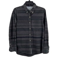 Peau De Loup x Wildfang Gray Black Striped Contrast Stitching Button Up Women XS - £29.02 GBP