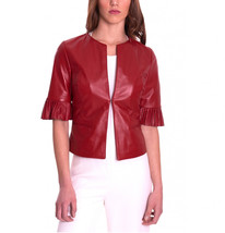 Leather Jacket Women Coat Ladies Womens Size Biker New Real Slim Fit Red 56 - £93.85 GBP