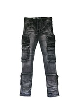 New Black Washed Decibel Jeans 32x33 Cargo Distressed Button Fly Zippers - $29.39