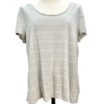 Sonoma Life &amp; Style Top Womens Large Gray Gold Pinstripe Short Sleeve Scoop Neck - £7.01 GBP