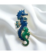 Crystal Rhinestone Double Seahorse Brooch Pin Glass Aqua Blue Green Vintage - $5.99