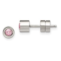 Chisel  Pink CZ October Birthstone Post Earrings Stainless Steel Polished - £28.29 GBP