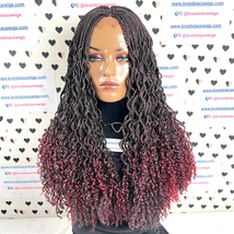 Long Braids Wavy Curls Box Braid Curly Braided Lace Closure Wig Goddess Boho Wig - £139.69 GBP